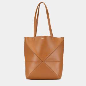 Loewe Brown Medium Shiny Calfskin Puzzle Fold Tote