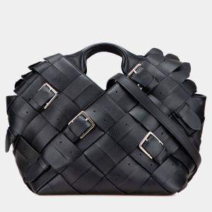 Pre Owned حقيبة سلة لويفي إبزيم جلد عجل منسوج أسود صغير فائض