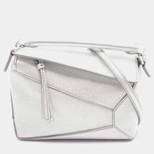 Pre Owned Loewe Puzzle Mini Silver Leather Shoulder Bag