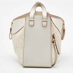 Loewe White/Ecru Leather and Anagram Canvas Small Hammock Bag