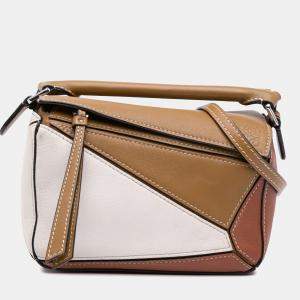 مملوكة مسبقًا Loewe Brown Mini Tricolor Calfskin Puzzle Satchel
