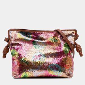 Pre Owned Loewe Pink Paulas Ibiza Mini Sequined Leather Flamenco Knot Crossbody
