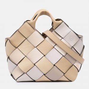 Pre Owned Loewe Beige Brown Small Woven Leather Surplus Basket Bag