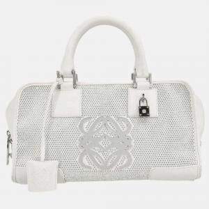 Pre Owned Loewe White Leather Sequins Amazona 28 Handbag