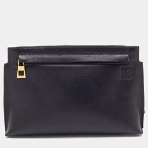 Pre Owned Loewe Black/Orange Leather and Patent Leather Anagram T Pouch