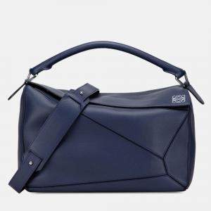 Pre Owned Loewe Blue Large Calfskin Puzzle Satchel
