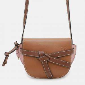 Pre Owned Loewe Brown Pink Mini Tricolor Leather Gate Crossbody