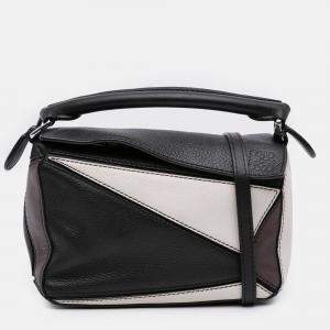 Pre Owned Loewe Black White Mini Tricolor Calfskin Puzzle Satchel