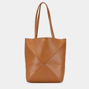 Pre Owned Loewe Brown Medium Shiny Calfskin Puzzle Fold Tote