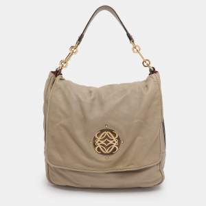 مملوكة مسبقًا Loewe Olive/Burgundy Karung and Leather Anagram Shoulder Bag