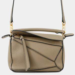 Pre Owned Loewe Puzzle Bag 2Waybag Greige Leather Size Mini