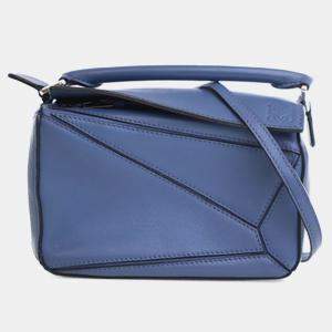 Pre Owned Loewe Blue Mini Calfskin Puzzle Satchel