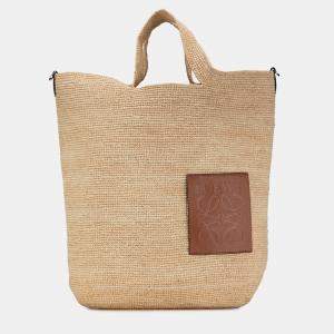 Pre Owned Loewe Beige Large Raffia Slit Satchel