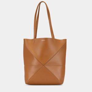 Pre Owned Loewe Brown Medium Shiny Calfskin Puzzle Fold Tote