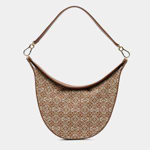 Pre Owned Loewe Brown Anagram Canvas Luna Hobo