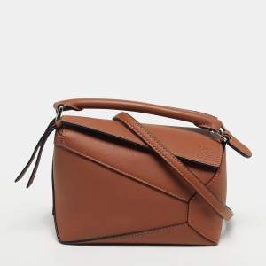 Pre Owned Loewe Brown Leather Mini Puzzle Shoulder Bag