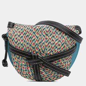 Pre Owned Loewe Blue Small Raffia and Calfskin Gate Crossbody