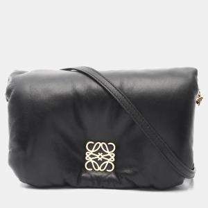 Pre Owned Loewe Goya Puffer Bag Mini Shoulder Leather Black