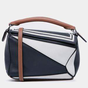 Pre Owned Loewe Navy Blue Mini Tricolor Calfskin Sailor Puzzle Satchel