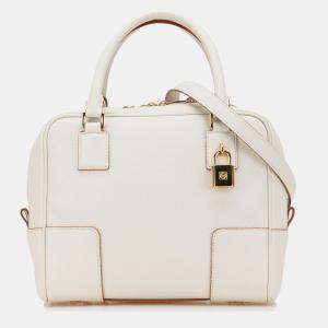 Pre Owned Loewe White Leather Amazona Square 19