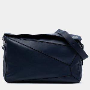 Pre Owned Loewe Blue Large Calfskin Puzzle Satchel