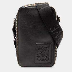 Pre Owned Loewe Black Satin Calfskin Anagram Vertical Pocket Crossbody