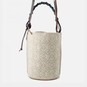 Pre Owned Loewe Gate Bucket Bag Anagram 2Way Handbag Beige/Black Canvas Leather