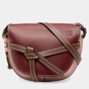 Pre Owned Loewe Red Small Tricolor Leather Gate Crossbody