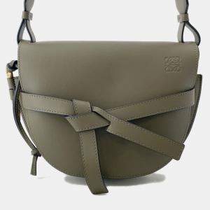 Pre Owned Loewe Gate Dual Shoulder Bag Olive Green Calf Leather Size Small