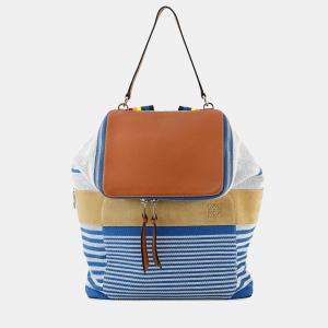 Pre Owned Loewe Goya Anagram Backpack Blue/White/Brown Canvas Leather