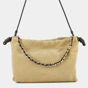 Pre Owned Loewe Flamenco Purse 2Way Shoulder Bag Beige Suede Size Large