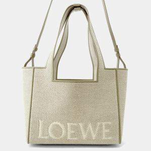 Pre Owned Loewe Font Tote Ecru Jacquard Size Medium