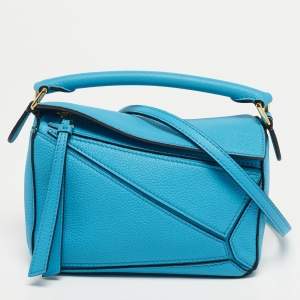 مملوكة مسبقًا Loewe Puzzle Mini Blue Leather Shoulder Bag