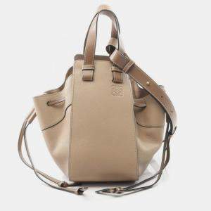 Pre Owned Loewe Hammock Small Drawstring Shoulder Hand Bag Leather Beige Brown