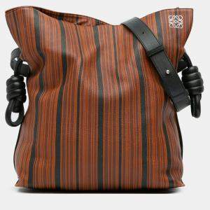 مملوكة مسبقًا Loewe Black Brown Medium Striped Leather Flamenco Knot Tote