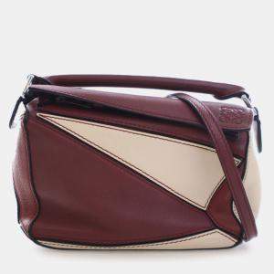 مملوكة مسبقًا Loewe Red Mini Bicolor Calfskin Puzzle Satchel