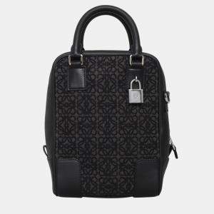 Pre Owned حقيبة رسول لويفي أمازونا 15 قماش جاكار مزين بشعار جلد أسود