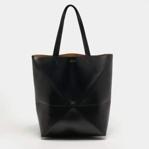 Pre Owned Loewe Puzzle Fold Black Leather Tote