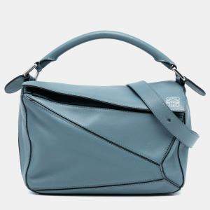 Pre Owned Loewe Blue Small Calfskin Puzzle Satchel