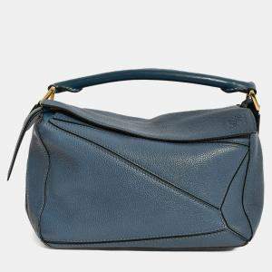 مملوكة مسبقًا Loewe 2017 Blue Leather Small Puzzle Bag with Strap