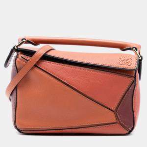 Pre Owned Loewe Orange Mini Tricolor Calfskin Puzzle Satchel
