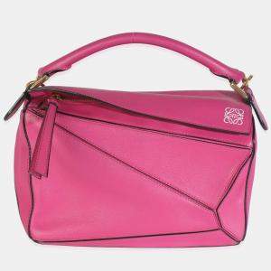 Pre Owned Loewe Pink Calfskin Small Puzzle Edge Bag