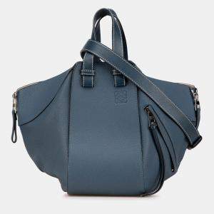 Pre Owned Loewe Blue Small Leather Hammock Bag