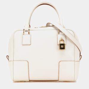 Pre Owned Loewe White Leather Amazona Square 19