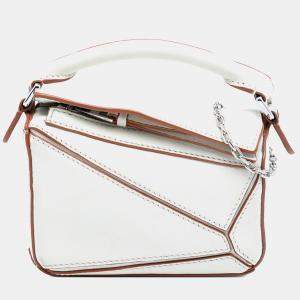 مملوكة مسبقًا Loewe White Nano Calfskin Puzzle Satchel