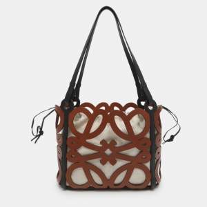 Pre Owned Loewe Anagram Cut Out Brown Leather Tote