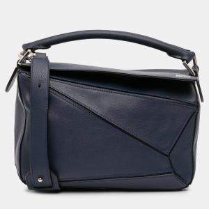 Pre Owned Loewe Blue Small Calfskin Puzzle Satchel