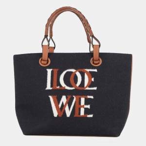 مملوكة مسبقًا Loewe Logo 2-Way Tote Bag Navy Wool Leather