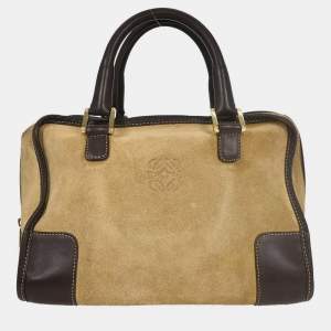 Pre Owned Loewe Beige Suede Amazona 28 Handbag