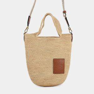 Pre Owned حقيبة يد لويس رافيا طبيعي/تان 2Way بشق بحجم صغير